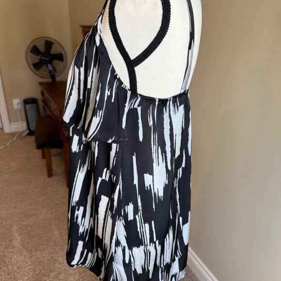 George camisole Black white cami swing top tank ruffled bodice Women's Sz M - Picture 3 of 7